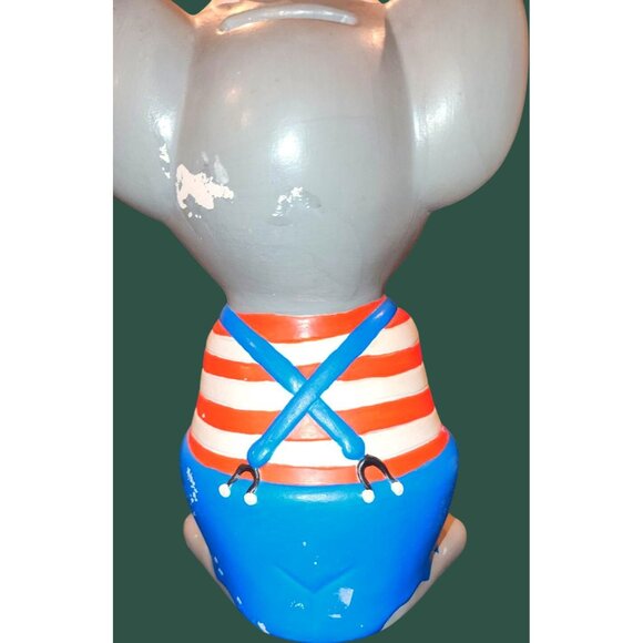 Vintage Mouse Ceramic Coin Bank With Red White Striped Shirt Blue Overalls Kit - Picture 5 of 9